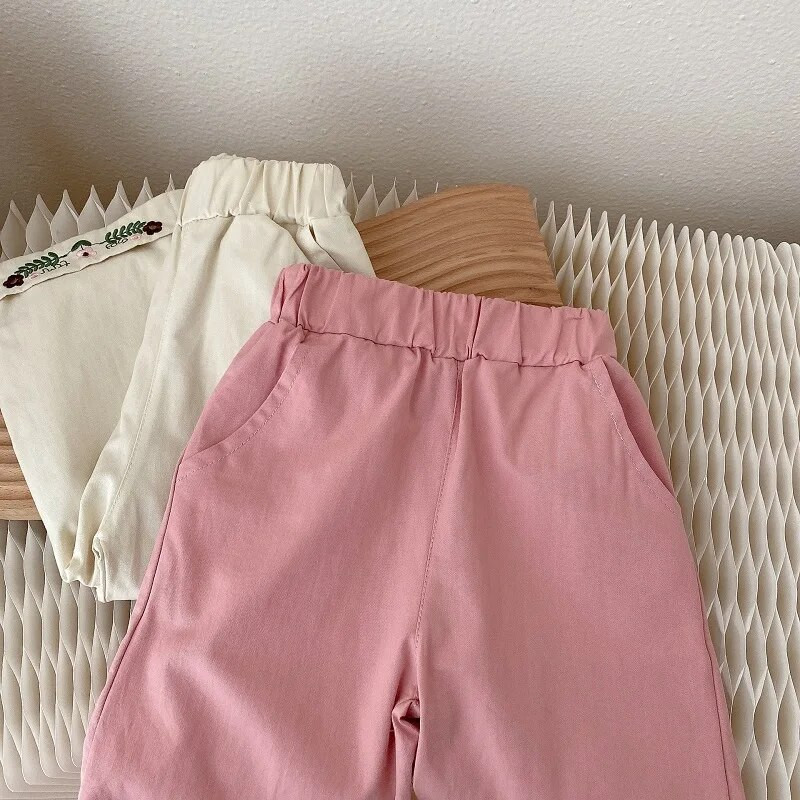 Lovely Kids Baby Girl Nadrág 0-6 éves Gyermekek Elasztikus derékhímzés Virág Bő nadrág Alsó felsőruházat Őszi ruhák