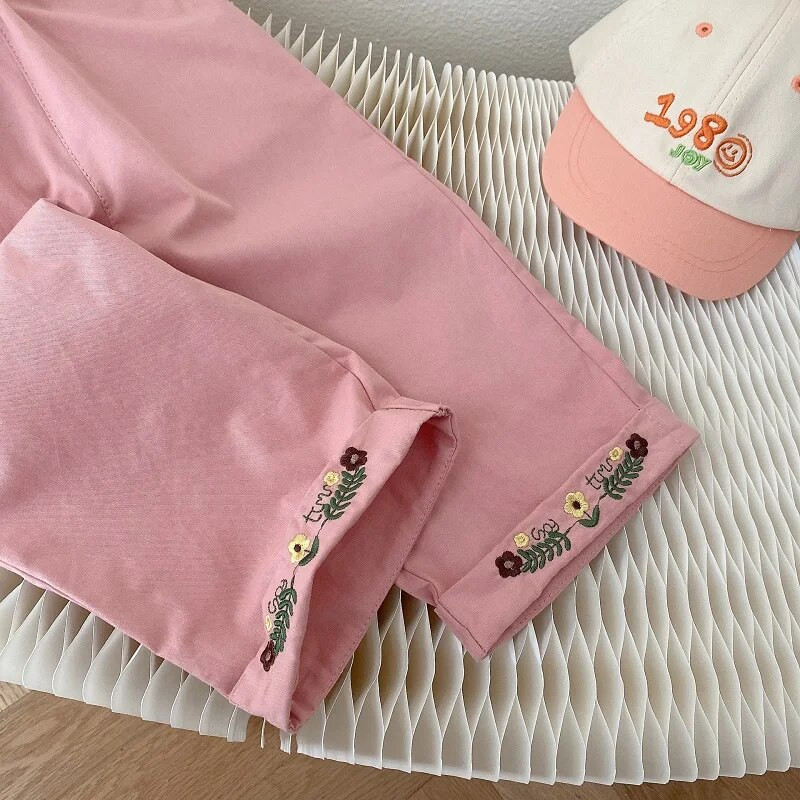 Lovely Kids Baby Girl Nadrág 0-6 éves Gyermekek Elasztikus derékhímzés Virág Bő nadrág Alsó felsőruházat Őszi ruhák