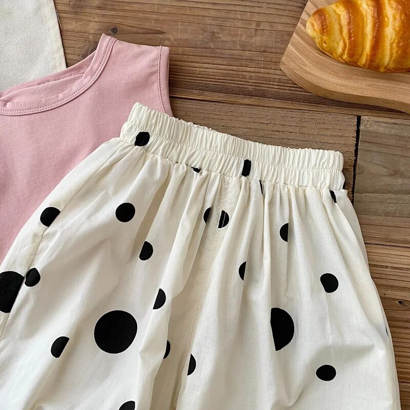 Καλοκαίρι 2023 Παιδικό παντελόνι κοριτσιών 0-6 ετών Παιδικό Παιδικό ελαστικό πουά με φαρδύ παντελόνι ψηλό γόνατο στο κάτω μέρος Ρούχα Κορέας