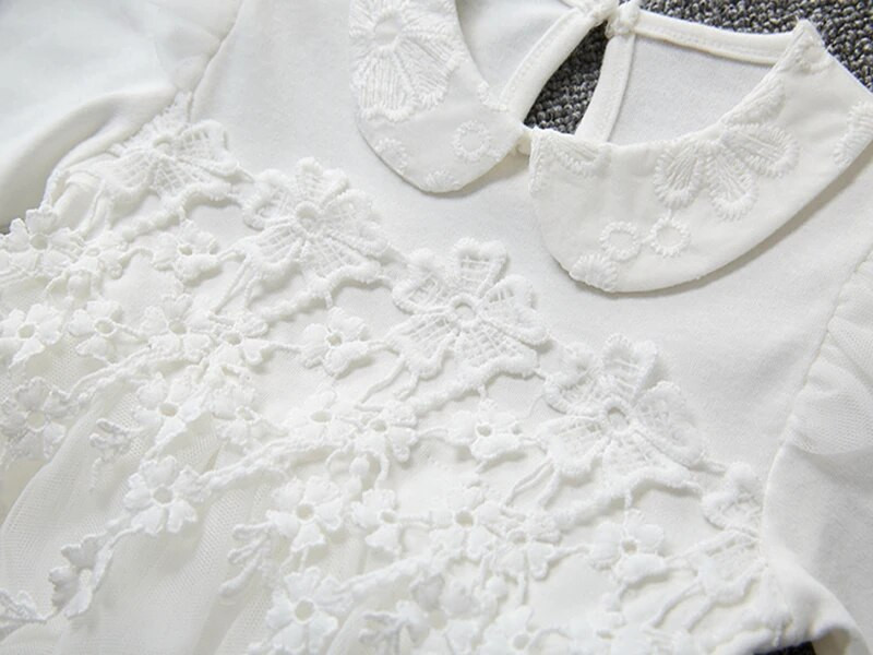 Princeses meiteņu kleita pavasara rudens ar garām piedurknēm pušķis mežģīnes ziedi kleitas balti meiteņu apģērbi