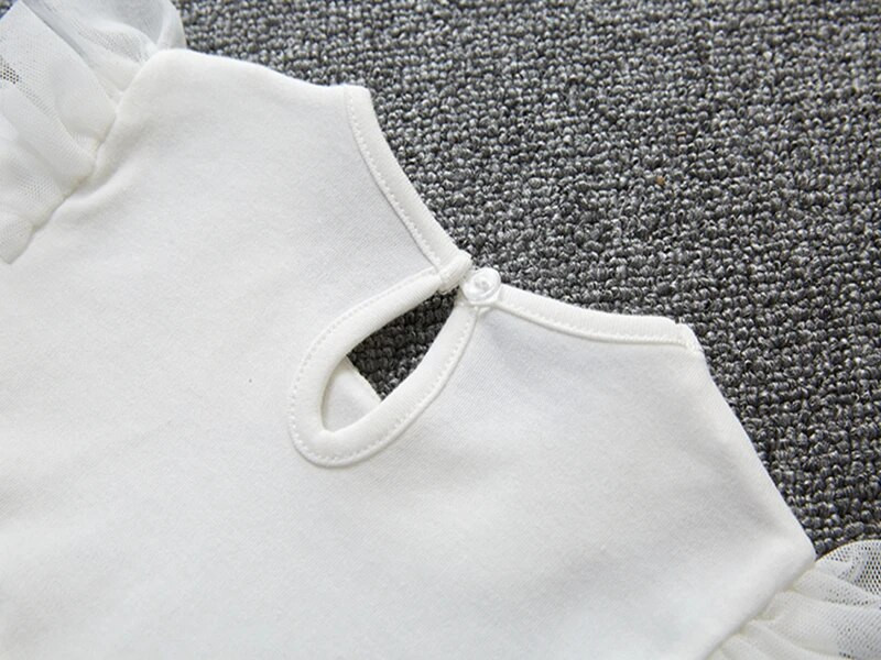 Princeses meiteņu kleita pavasara rudens ar garām piedurknēm pušķis mežģīnes ziedi kleitas balti meiteņu apģērbi