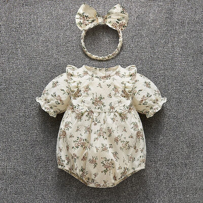 Suvised lühikeste varrukatega vastsündinud beebitüdruku püksid Printsessi pitsilised tüdrukute kombinesoonid