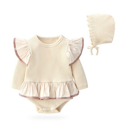 Ανοιξιάτικη φθινοπωρινή δαντέλα Νεογέννητο κοριτσάκι Ρούχα Πριγκίπισσα Ολόσωμη φόρμα Σετ ρούχων Κοριτσίστικο κορμάκι+ Καπέλα