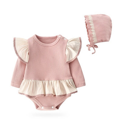 Ανοιξιάτικη φθινοπωρινή δαντέλα Νεογέννητο κοριτσάκι Ρούχα Πριγκίπισσα Ολόσωμη φόρμα Σετ ρούχων Κοριτσίστικο κορμάκι+ Καπέλα