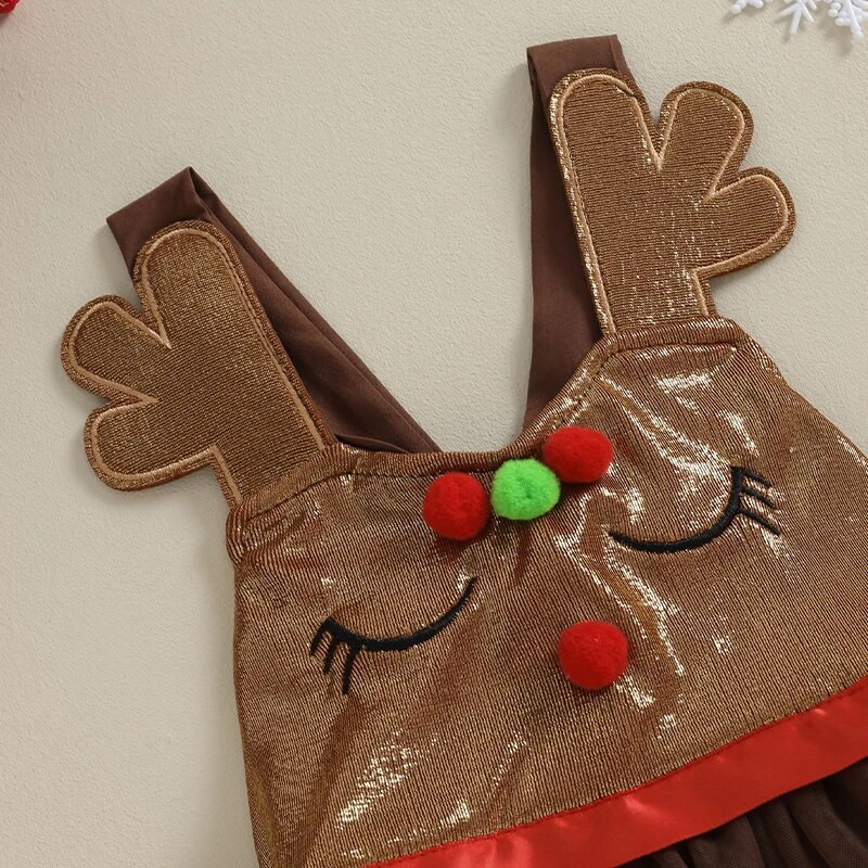 ma&baby karácsonyi újszülött csecsemők baba lányok nadrág hercegnő Tüll szarvas fodros jumpsuit játszóruha karácsonyi jelmezek D05