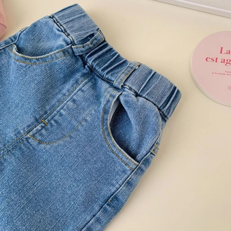 Lovely Toddler Παιδικά τζιν κορίτσια 0-6 ετών Παιδιά Ελαστική μέση λουλούδι με άνθη τζιν παντελόνι Παντελόνι καμπάνα στο κάτω μέρος Ρούχα