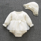 Φθινοπωρινό Δαντελένιο Φιόγκο Νεογέννητο Κοριτσάκι Φορμάκια Μακρυμάνικα Πριγκίπισσα Κορίτσια Φορμάκια Ρούχα + Καπέλα