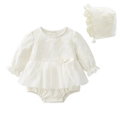 Φθινοπωρινό Δαντελένιο Φιόγκο Νεογέννητο Κοριτσάκι Φορμάκια Μακρυμάνικα Πριγκίπισσα Κορίτσια Φορμάκια Ρούχα + Καπέλα