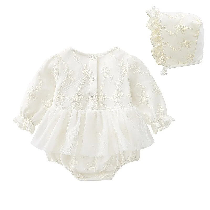 Φθινοπωρινό Δαντελένιο Φιόγκο Νεογέννητο Κοριτσάκι Φορμάκια Μακρυμάνικα Πριγκίπισσα Κορίτσια Φορμάκια Ρούχα + Καπέλα