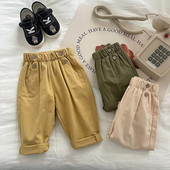 Bērnu bikses zēniem 0–6 gadi, mazuļi, bērni, vienkrāsaini elastīgi vidukļa pogai, kabatas bikses, apakšā, ikdienas pavasara apģērbi