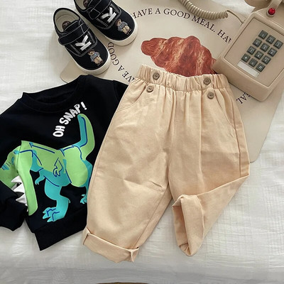 Bērnu bikses zēniem 0–6 gadi, mazuļi, bērni, vienkrāsaini elastīgi vidukļa pogai, kabatas bikses, apakšā, ikdienas pavasara apģērbi