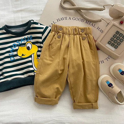 Bērnu bikses zēniem 0–6 gadi, mazuļi, bērni, vienkrāsaini elastīgi vidukļa pogai, kabatas bikses, apakšā, ikdienas pavasara apģērbi