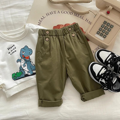 Bērnu bikses zēniem 0–6 gadi, mazuļi, bērni, vienkrāsaini elastīgi vidukļa pogai, kabatas bikses, apakšā, ikdienas pavasara apģērbi