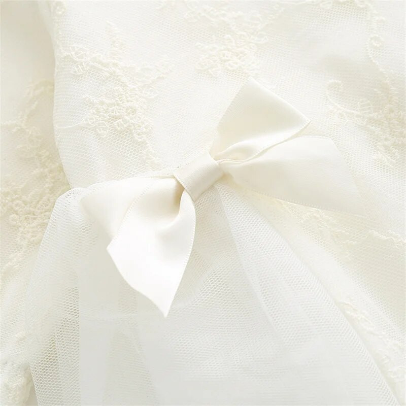 Ruffles Mežģīņu bantīte jaundzimušo meiteņu kleitu komplekts Princesei rudens ar garām piedurknēm svinīgas kleitas 1 gadu meiteņu apģērbi