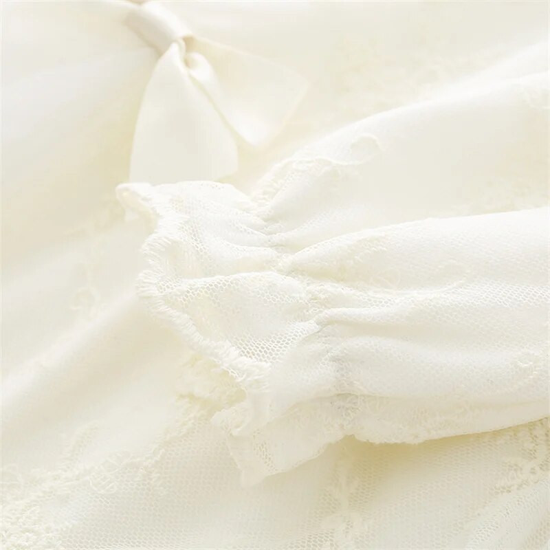 Ruffles Mežģīņu bantīte jaundzimušo meiteņu kleitu komplekts Princesei rudens ar garām piedurknēm svinīgas kleitas 1 gadu meiteņu apģērbi