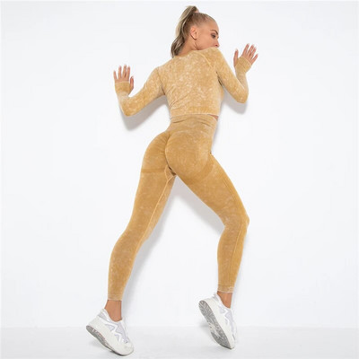 Vasaras šorti sporta zāles komplekts Sieviešu garām piedurknēm Crop Top sporta kostīmi Fitness Push Up legingi Treniņu komplekti Sieviešu jogas apģērbs Apģērbs