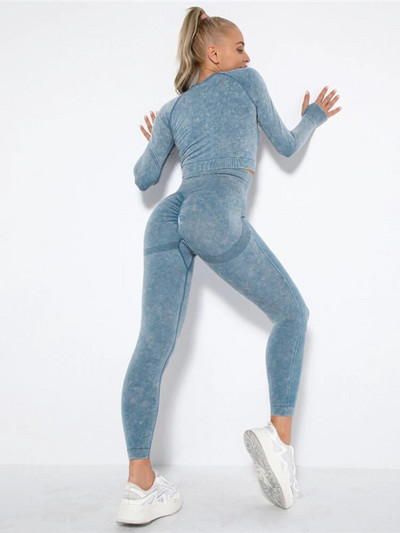 Vasaras šorti sporta zāles komplekts Sieviešu garām piedurknēm Crop Top sporta kostīmi Fitness Push Up legingi Treniņu komplekti Sieviešu jogas apģērbs Apģērbs