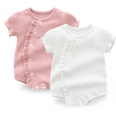 Agaric mežģīnes vasaras kokvilnas zīdaiņu apģērbs ar īsām piedurknēm Bodijs Princeses rotaļu tērps kombinezons