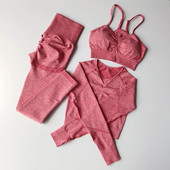 3PC Jogas Komplekts Sporta tērps ar garām piedurknēm Crop Tops Augstas jostasvietas legingi Bezšuvju vingrošanas treniņtērps Fitness Treniņa Apģērbs Sieviešu Sporta Apģērbs