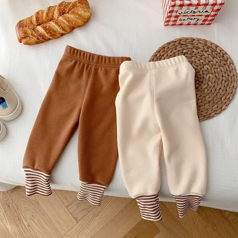 Vaikiški antblauzdžiai 0–5 m. Vaikams berniukams mergaitėms elastinga juosmuo dryžuota vilna stora šilta kelnių apatinė apatinė viršutinė apranga Laisvalaikio žieminiai drabužiai