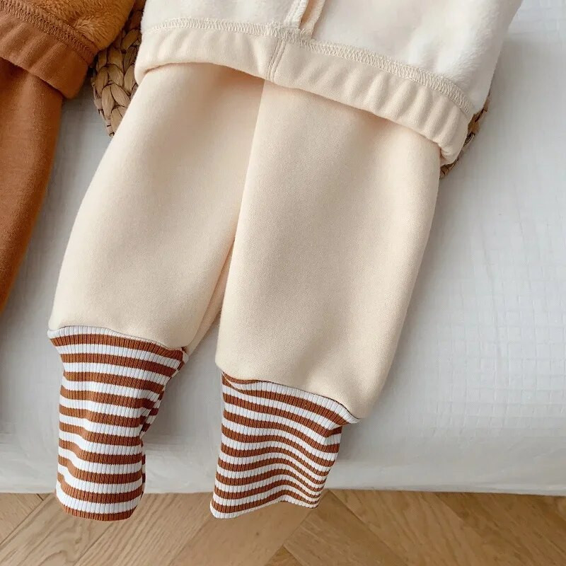 Vaikiški antblauzdžiai 0–5 m. Vaikams berniukams mergaitėms elastinga juosmuo dryžuota vilna stora šilta kelnių apatinė apatinė viršutinė apranga Laisvalaikio žieminiai drabužiai