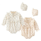 Pavasara rudens puķaini jaundzimušo bodiji Princeses kokvilnas meiteņu kombinezoni Apģērbi zīdaiņu krekliņi + cepures