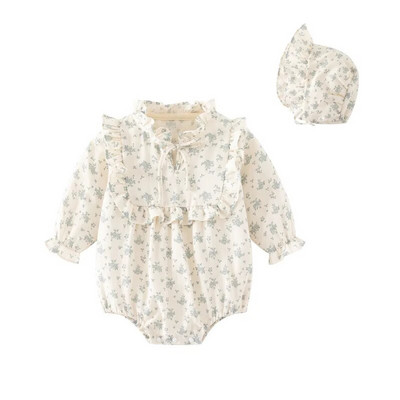 Pavasara rudens puķaini jaundzimušo bodiji Princeses kokvilnas meiteņu kombinezoni Apģērbi zīdaiņu krekliņi + cepures