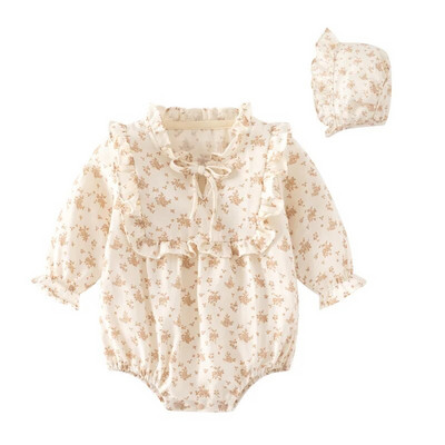 Pavasara rudens puķaini jaundzimušo bodiji Princeses kokvilnas meiteņu kombinezoni Apģērbi zīdaiņu krekliņi + cepures