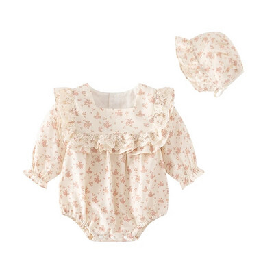 Pavasara rudens puķaini jaundzimušo bodiji Princeses kokvilnas meiteņu kombinezoni Apģērbi zīdaiņu krekliņi + cepures