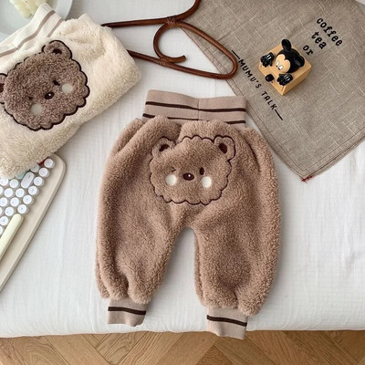2023. gada ziemas bikses zīdaiņiem 0–2 gadi jaundzimušajam zēnam, meitenei ar augstu vidukli, multfilma, lācis, PP, bikses, flīss, biezs, silts apakšējais apģērbs.