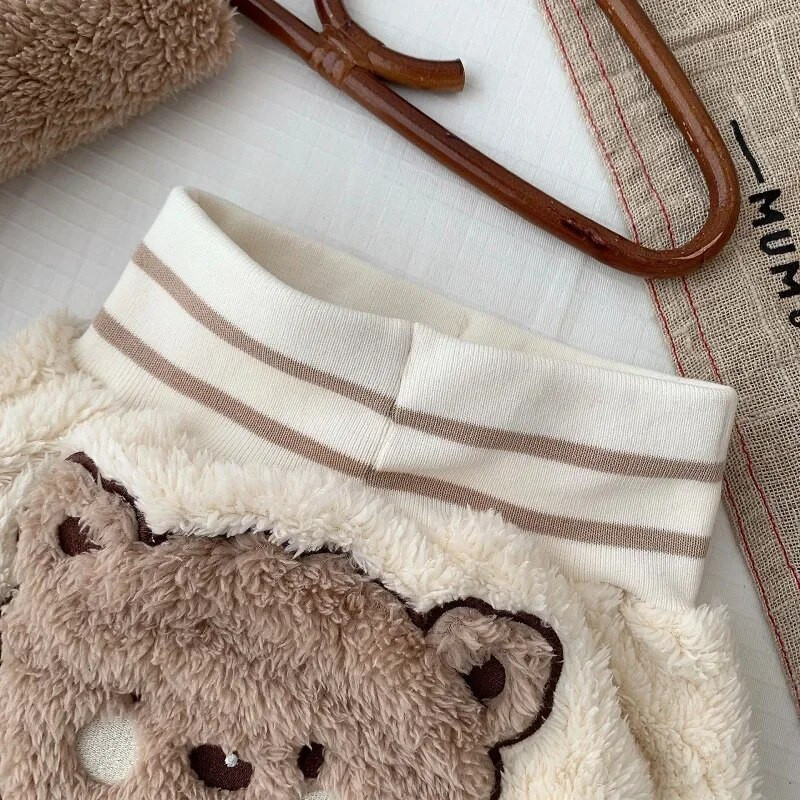 2023. gada ziemas bikses zīdaiņiem 0–2 gadi jaundzimušajam zēnam, meitenei ar augstu vidukli, multfilma, lācis, PP, bikses, flīss, biezs, silts apakšējais apģērbs.