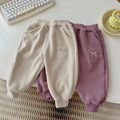 Aranyos gyerek lány nadrág 0-5 éves kisgyermek gyerekeknek egyszínű rugalmas derék masni Polar polár kocogó nadrág felsőruházat téli ruhák