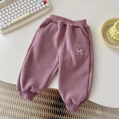 Aranyos gyerek lány nadrág 0-5 éves kisgyermek gyerekeknek egyszínű rugalmas derék masni Polar polár kocogó nadrág felsőruházat téli ruhák