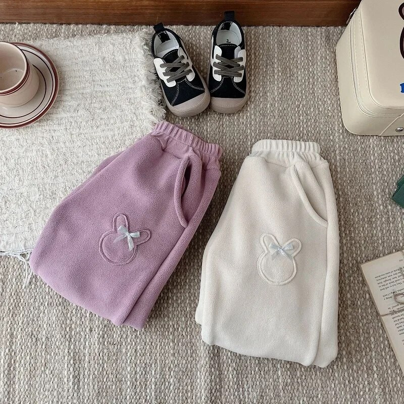 Aranyos gyerek lány nadrág 0-5 éves kisgyermek gyerekeknek egyszínű rugalmas derék masni Polar polár kocogó nadrág felsőruházat téli ruhák