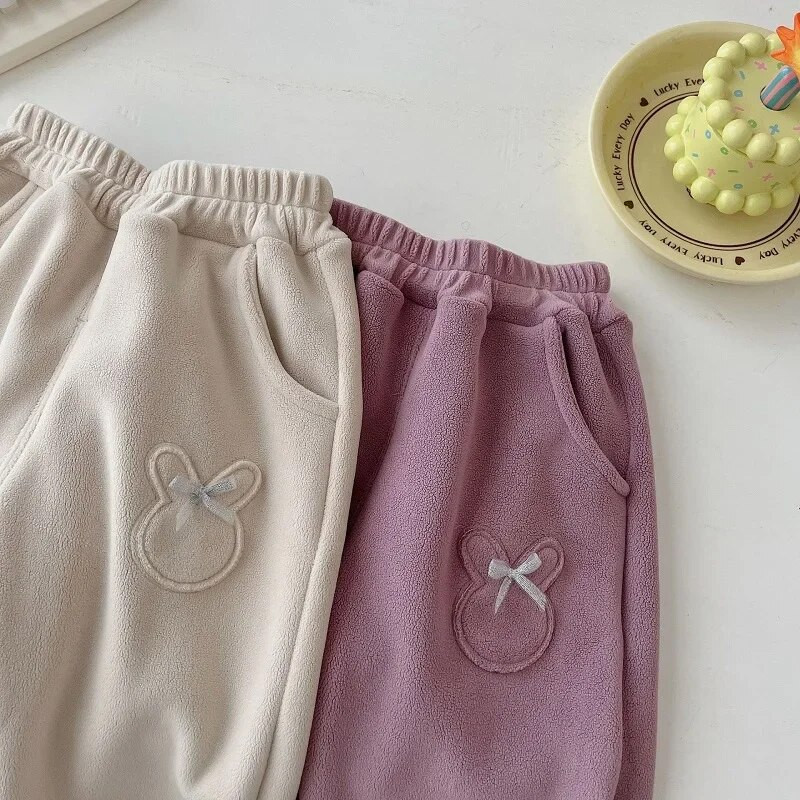 Aranyos gyerek lány nadrág 0-5 éves kisgyermek gyerekeknek egyszínű rugalmas derék masni Polar polár kocogó nadrág felsőruházat téli ruhák