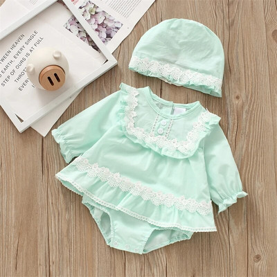 Princeses Mežģīnes Meiteņu Apģērbi Pavasara Rudens Kokvilnas Bodijs Onesie Kombinezoni + Cepure