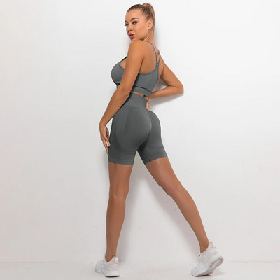 Sieviešu treniņtērps bezšuvju jogas komplekts treniņu tērpi sievietēm sporta krūšturis ar augstu vidukli šorti Jogas legingi sporta komplekts sporta tērpi