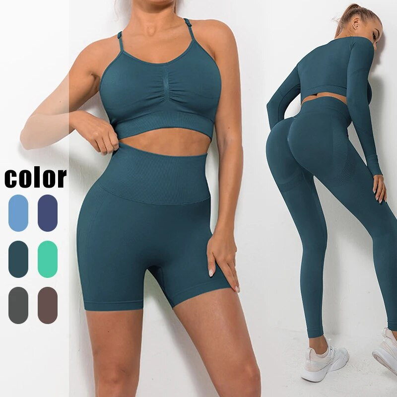 Sieviešu treniņtērps bezšuvju jogas komplekts treniņu tērpi sievietēm sporta krūšturis ar augstu vidukli šorti Jogas legingi sporta komplekts sporta tērpi