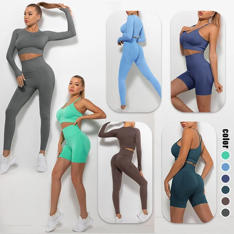 Sieviešu treniņtērps bezšuvju jogas komplekts treniņu tērpi sievietēm sporta krūšturis ar augstu vidukli šorti Jogas legingi sporta komplekts sporta tērpi