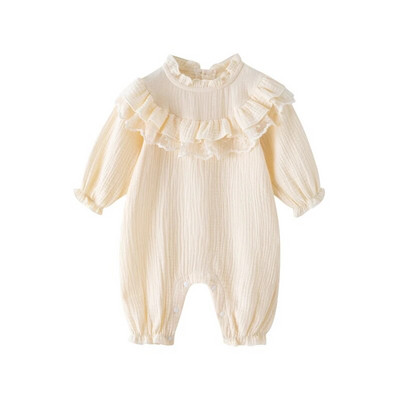 Volāni Jaundzimušā Bēbīte Meiteņu bikses Pavasaris Rudens Mock Kakls Kokvilnas Meiteņu marles Kombinezoni Apģērbi