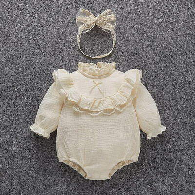 Βολάν Νεογέννητα κοριτσίστικα κορμάκια ολόσωμα ρούχα Άνοιξη Φθινόπωρο Mock Λαιμόκοψη Βαμβακερά κοριτσίστικα Onesies