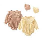 Βολάν βελούδινα λεπτά βελούδινα βρεφικά κορμάκια ανοιξιάτικα φθινοπωρινά καρό φορμάκια με καπέλα