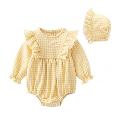 Βολάν βελούδινα λεπτά βελούδινα βρεφικά κορμάκια ανοιξιάτικα φθινοπωρινά καρό φορμάκια με καπέλα