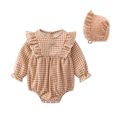 Βολάν βελούδινα λεπτά βελούδινα βρεφικά κορμάκια ανοιξιάτικα φθινοπωρινά καρό φορμάκια με καπέλα