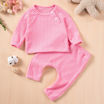 0-2Τ Βρεφικά αγόρια για κορίτσια Μασίφ casual μακρυμάνικο παντελόνι 2 τμχ Διαγώνιο μπλουζάκι + Ελαστικό Wa Ανοιξιάτικα & Φθινοπωρινά Βρεφικά Ενδύματα