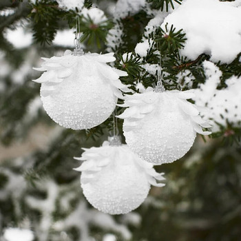 8cm Λευκή Χριστουγεννιάτικη Μπάλα Χριστουγεννιάτικο Δέντρο Στολίδι Χριστουγεννιάτικα Διακοσμητικά για το Σπίτι 2023 Πρωτοχρονιάτικο Δέντρο Διακοσμητικές Μπάλες από αφρό 3ΤΜ/Κουτί