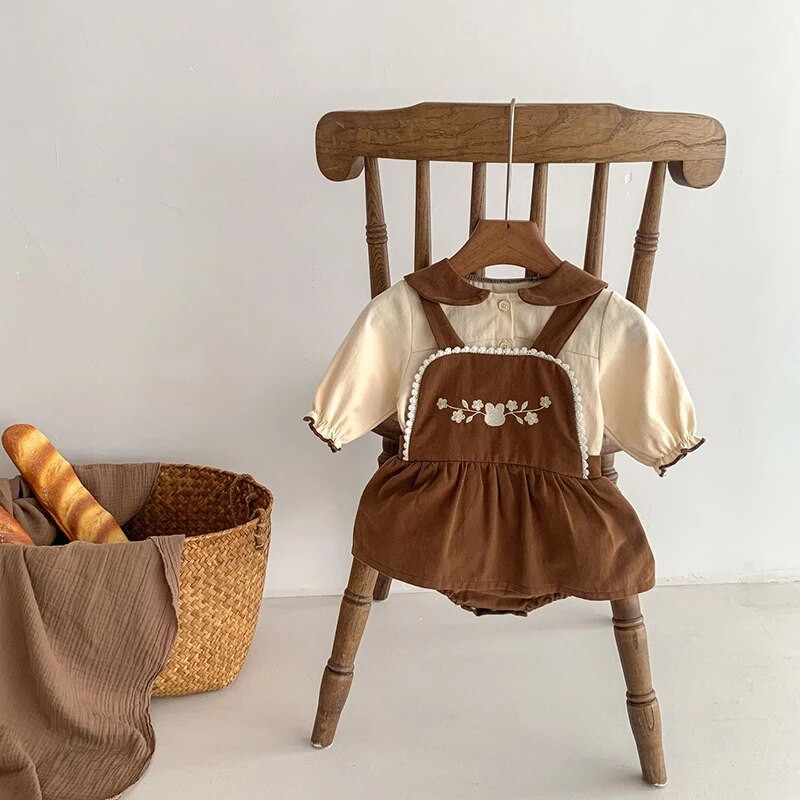 MILANCEL jauns rudens drēbju komplekts mazuļiem, jauks puķains bodijs, bantīte, kleita, meiteņu virsdrēbes