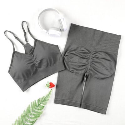 CHRLEISURE 2 τμχ Σετ σορτς γιόγκα Γυναικείο Αθλητικό Σετ γυμναστηρίου Σέξι σουτιέν Απρόσκοπτη προπόνηση Τρέξιμο Αθλητική φόρμα γυμναστικής