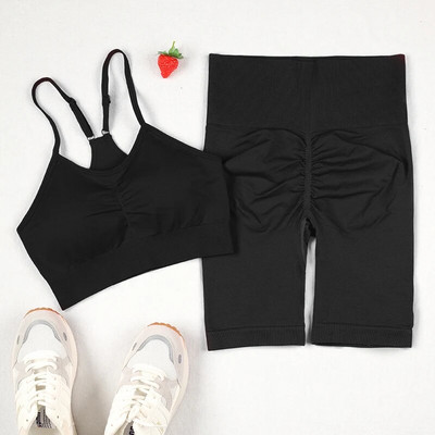 CHRLEISURE 2 τμχ Σετ σορτς γιόγκα Γυναικείο Αθλητικό Σετ γυμναστηρίου Σέξι σουτιέν Απρόσκοπτη προπόνηση Τρέξιμο Αθλητική φόρμα γυμναστικής