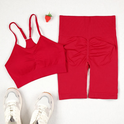 CHRLEISURE 2 τμχ Σετ σορτς γιόγκα Γυναικείο Αθλητικό Σετ γυμναστηρίου Σέξι σουτιέν Απρόσκοπτη προπόνηση Τρέξιμο Αθλητική φόρμα γυμναστικής